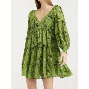 Cinq à Sept Fennel Multi Vicky Ruffle Long Sleeve Minidress Long Sleeve Size 0